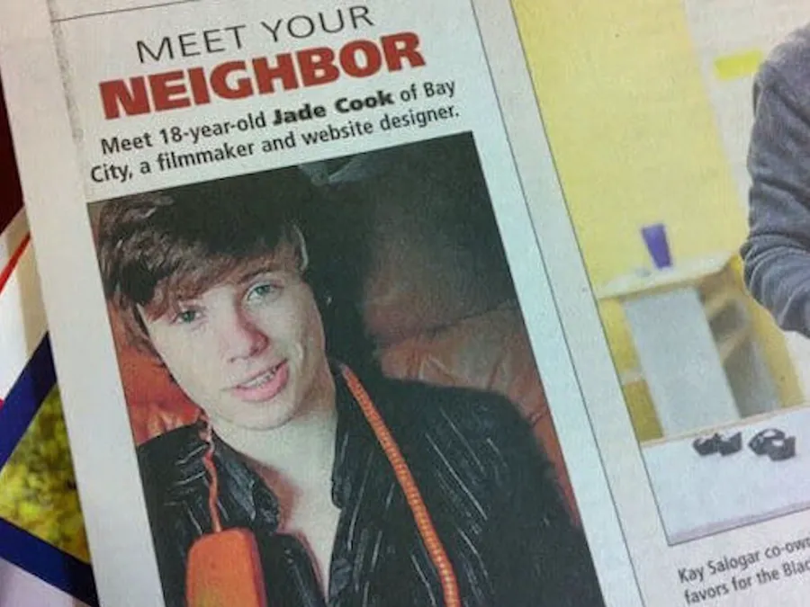 The MLive newspaper article featuring Jade as a young developer.